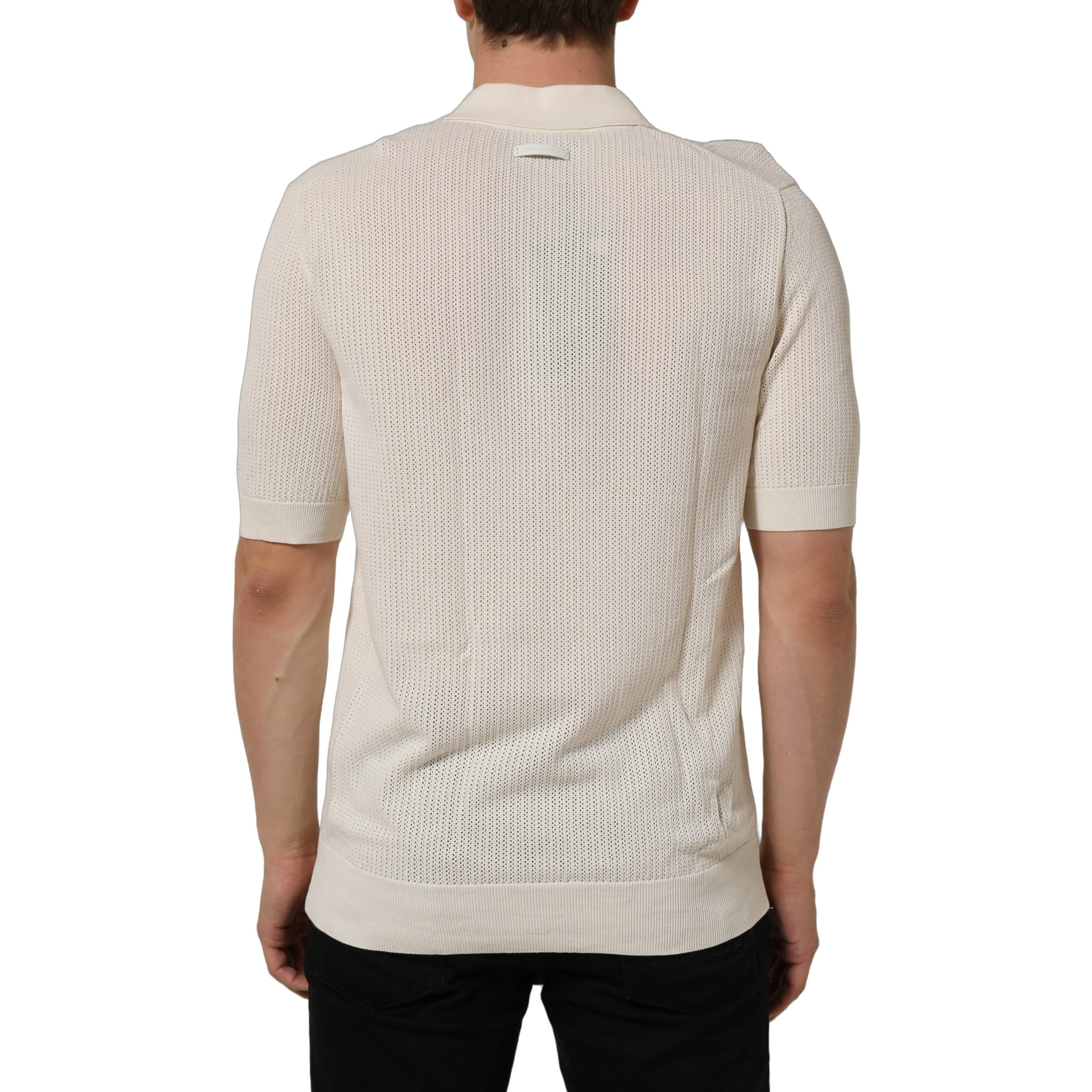 Off White Cotton Collared Men Polo T-shirt