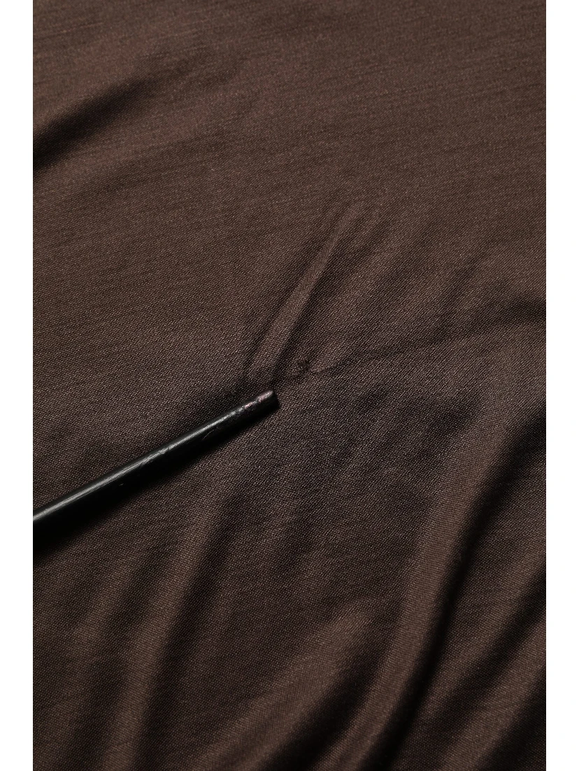Brown Silk Crew Neck Short Sleeves T-shirt