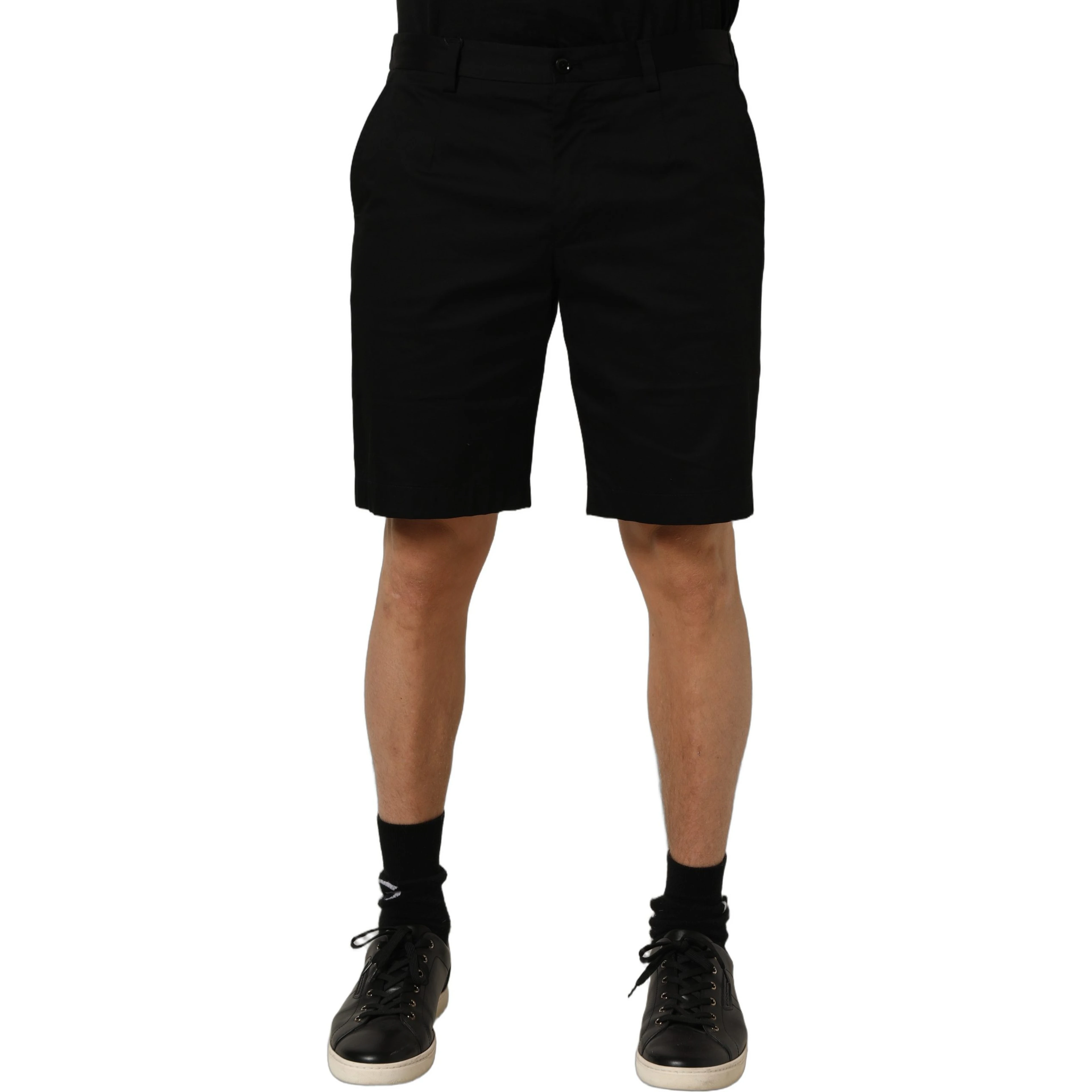 Black Cotton Mid Waist Men Bermuda Shorts