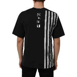 Blue Striped Print Cotton Crew Neck T-shirt