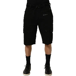 Black Cotton Mid Waist Men Cargo Shorts