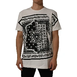 White Bandana Print Cotton CrewNeck T-shirt