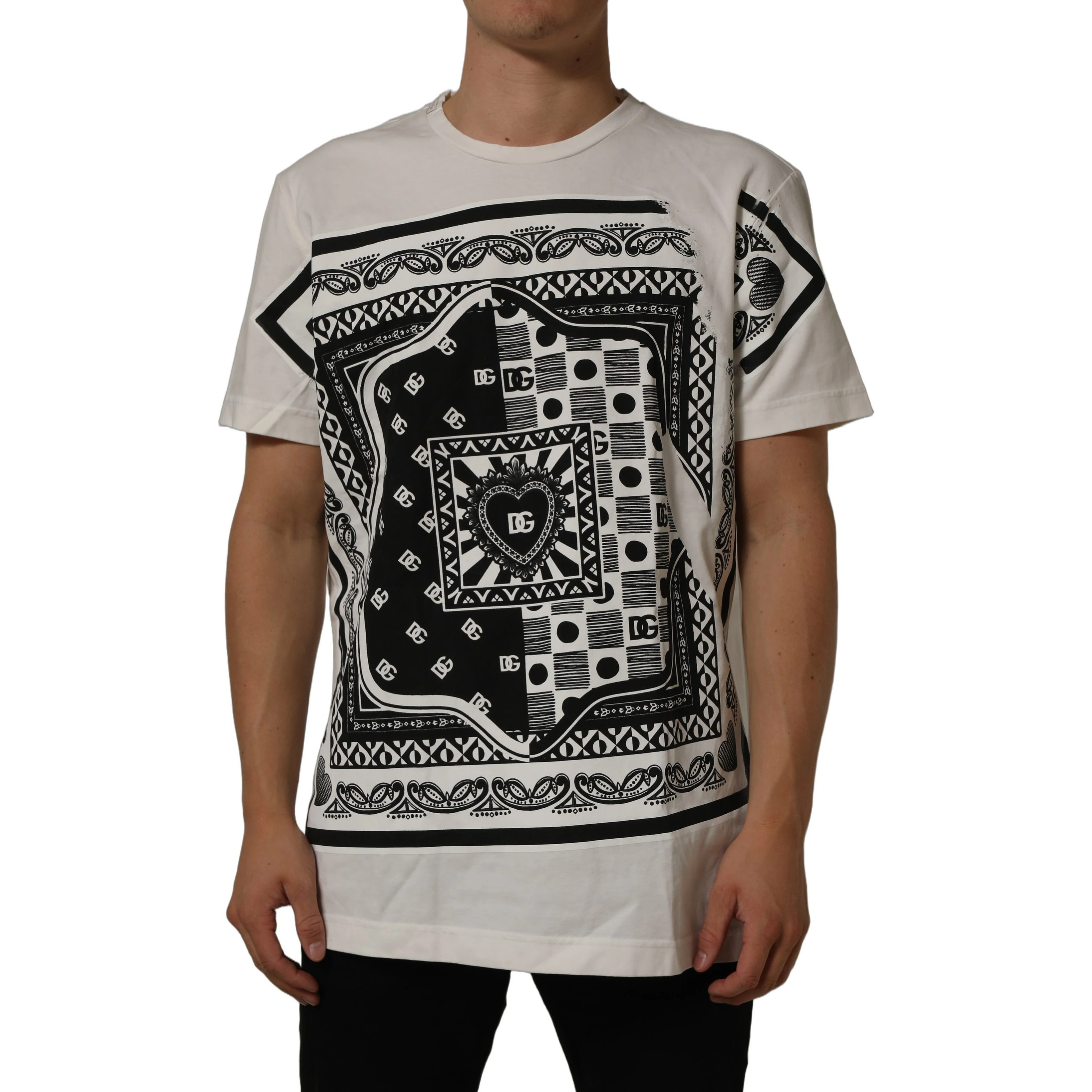 White Bandana Print Cotton CrewNeck T-shirt