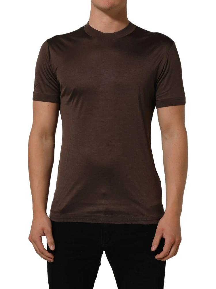 Brown Silk Crew Neck Short Sleeves T-shirt alternative