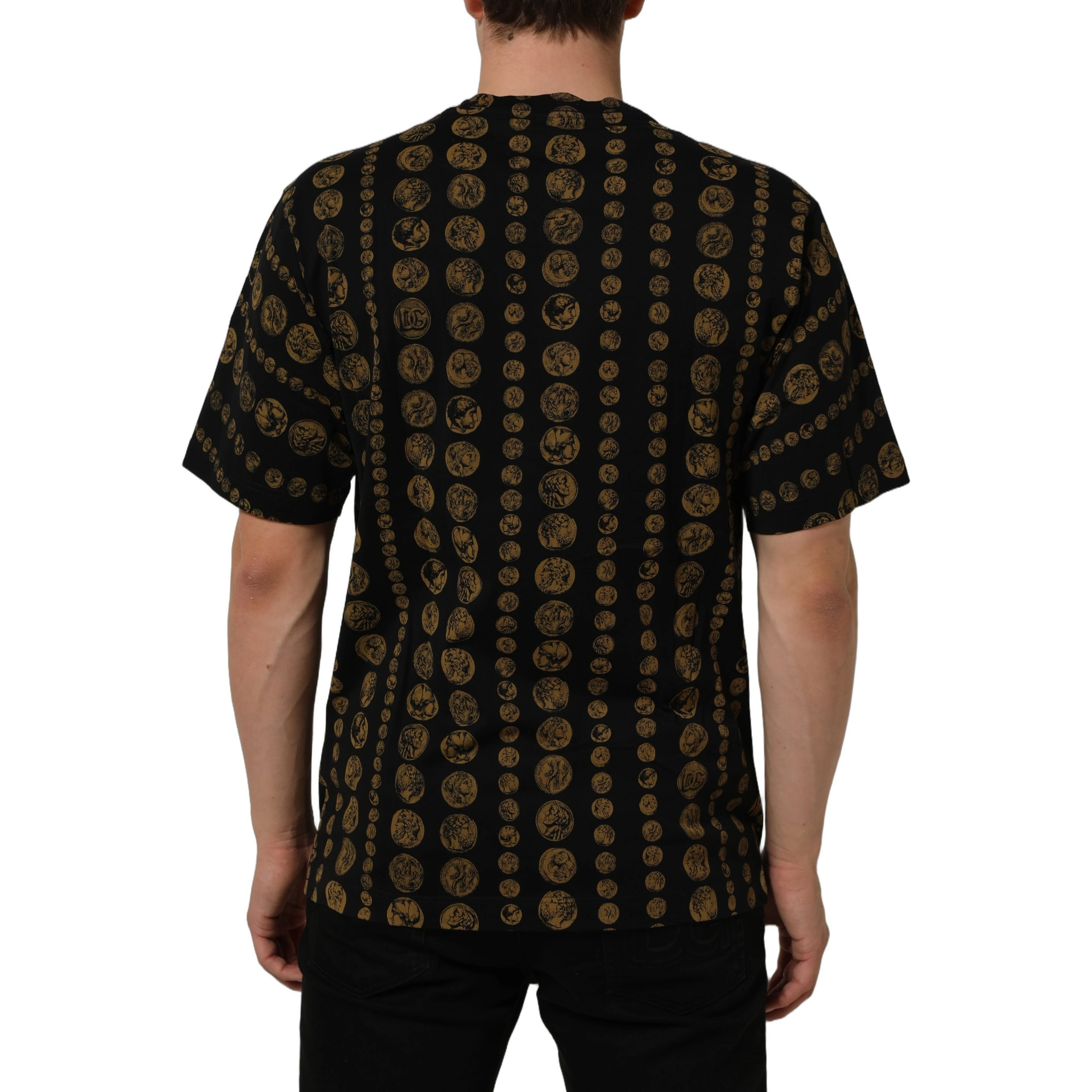 Black All Over Coin Print Cotton Men T-shirt