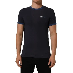 Dark Blue Cotton Stretch Round Neck T-shirt