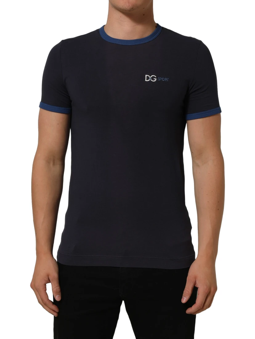 Dark Blue Cotton Stretch Round Neck T-shirt