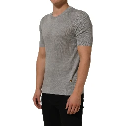 Gray Silk Crew Neck Short Sleeves T-shirt