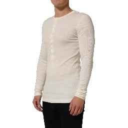 Off White Cotton Henley Long Sleeves T-shirt