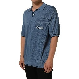 Blue Cotton Collared Short Sleeves T-shirt