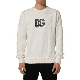 White Cotton Crew Neck Men Sweatshirt Sweater