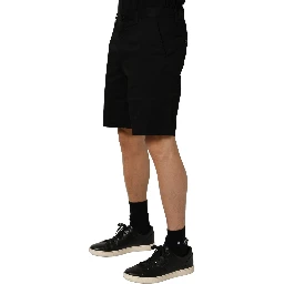 Black Cotton Mid Waist Men Bermuda Shorts