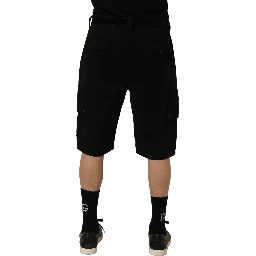 Black Cotton Mid Waist Men Cargo Shorts