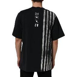 Blue Striped Print Cotton Crew Neck  T-shirt