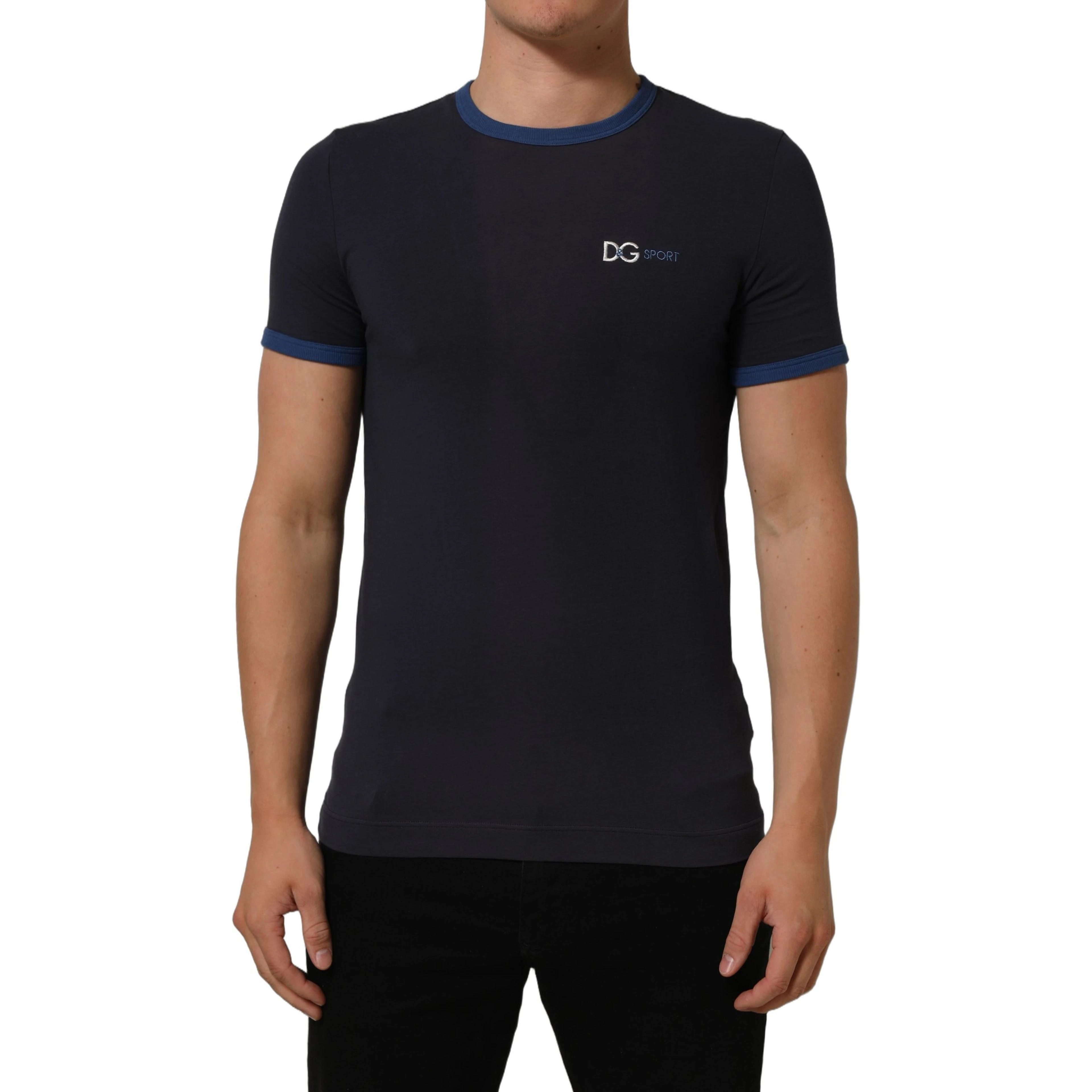 Dark Blue Cotton Stretch Round Neck T-shirt