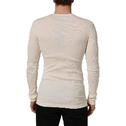 Off White Cotton Henley Long Sleeves T-shirt