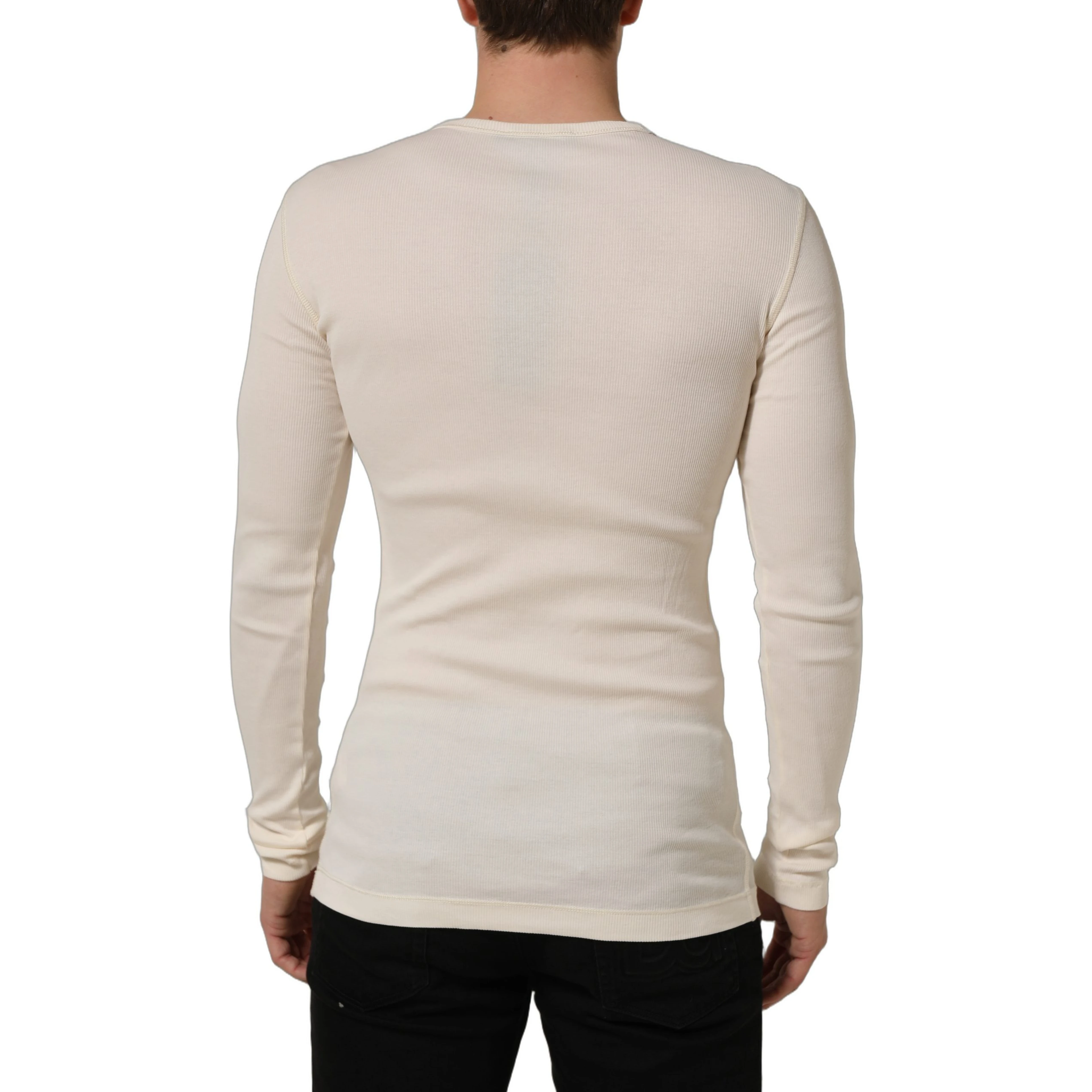 Off White Cotton Henley Long Sleeves T-shirt