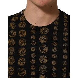 Black All Over Coin Print Cotton Men T-shirt