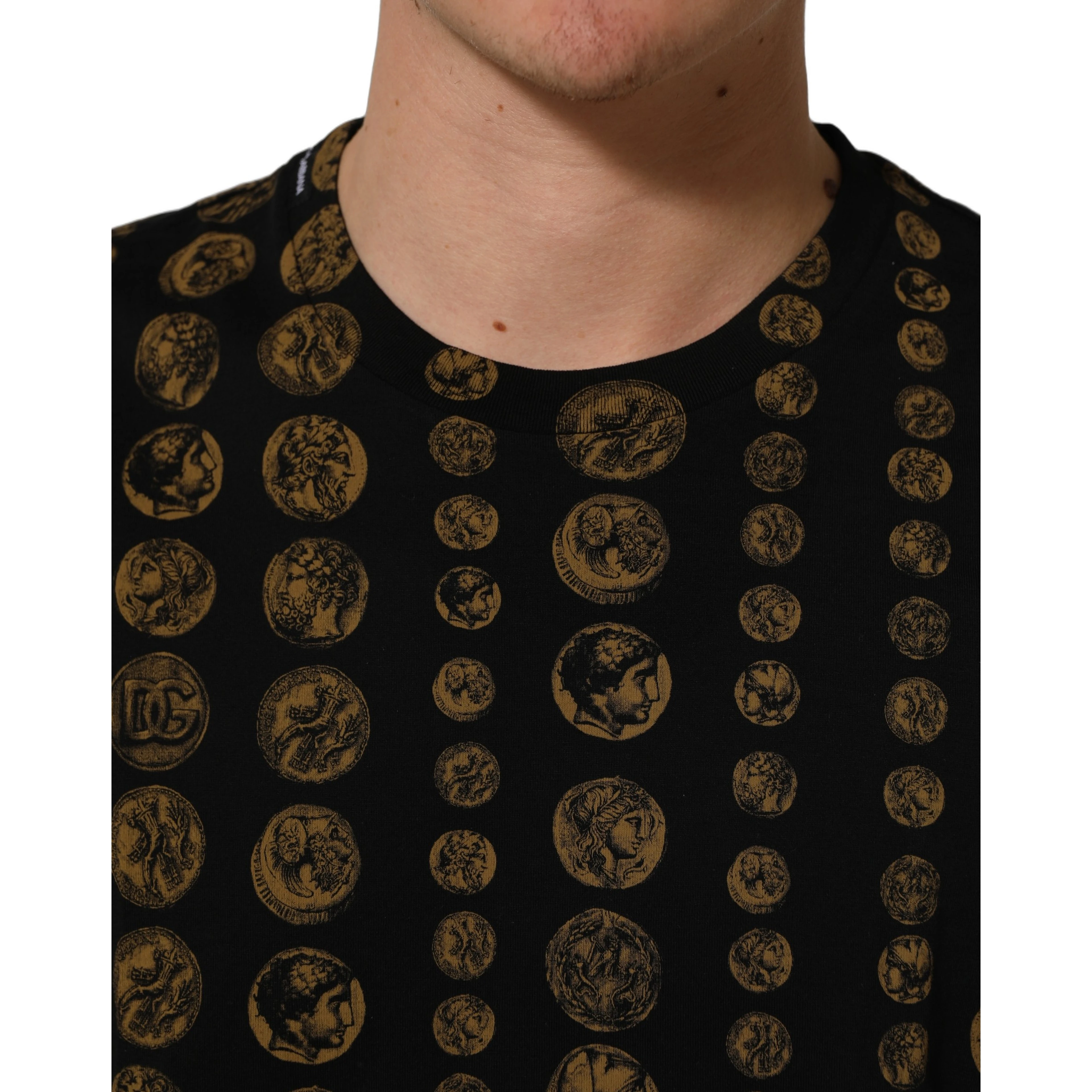 Black All Over Coin Print Cotton Men T-shirt