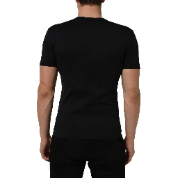 Dark Blue Cotton V-Neck Short Sleeve T-shirt