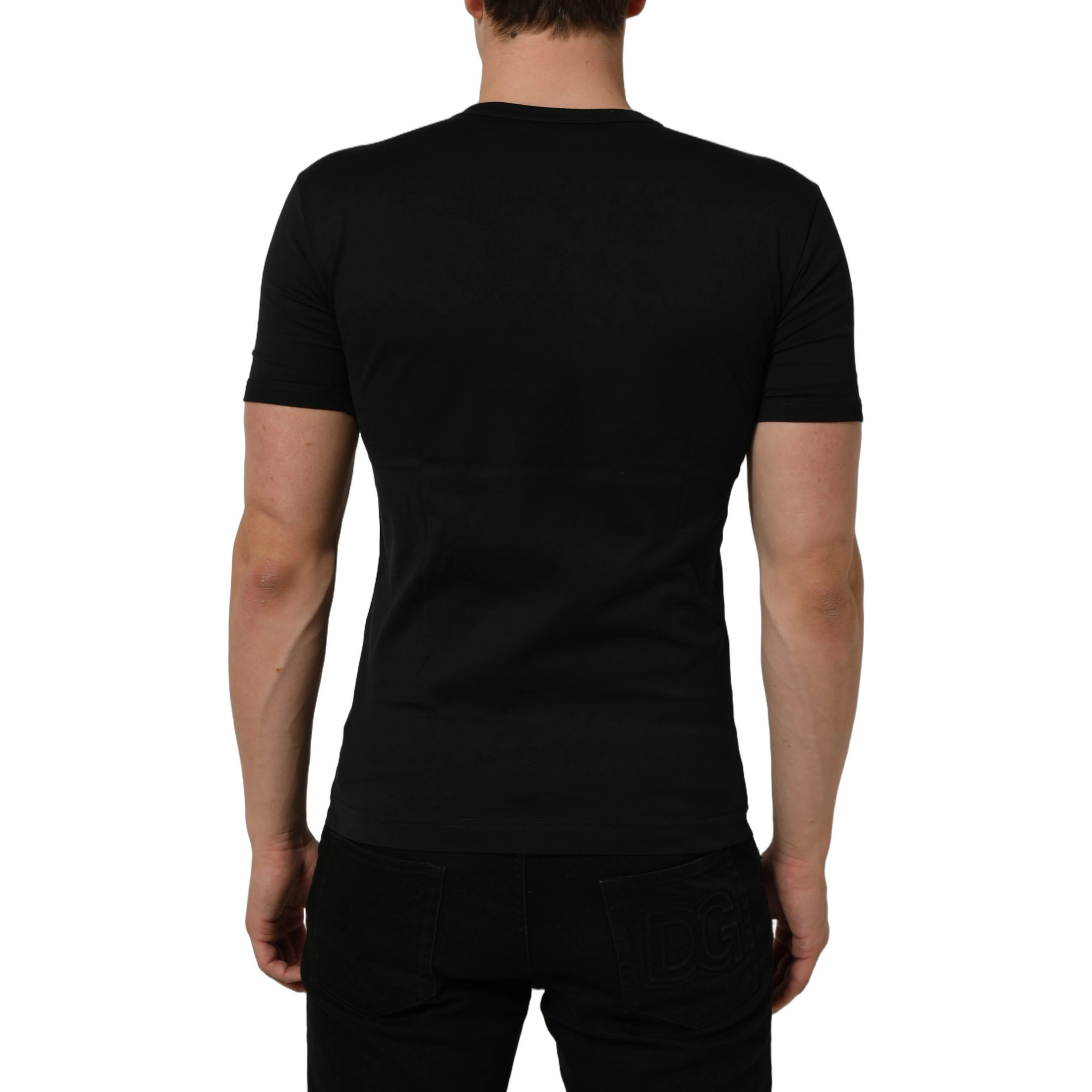 Dark Blue Cotton V-Neck Short Sleeve T-shirt