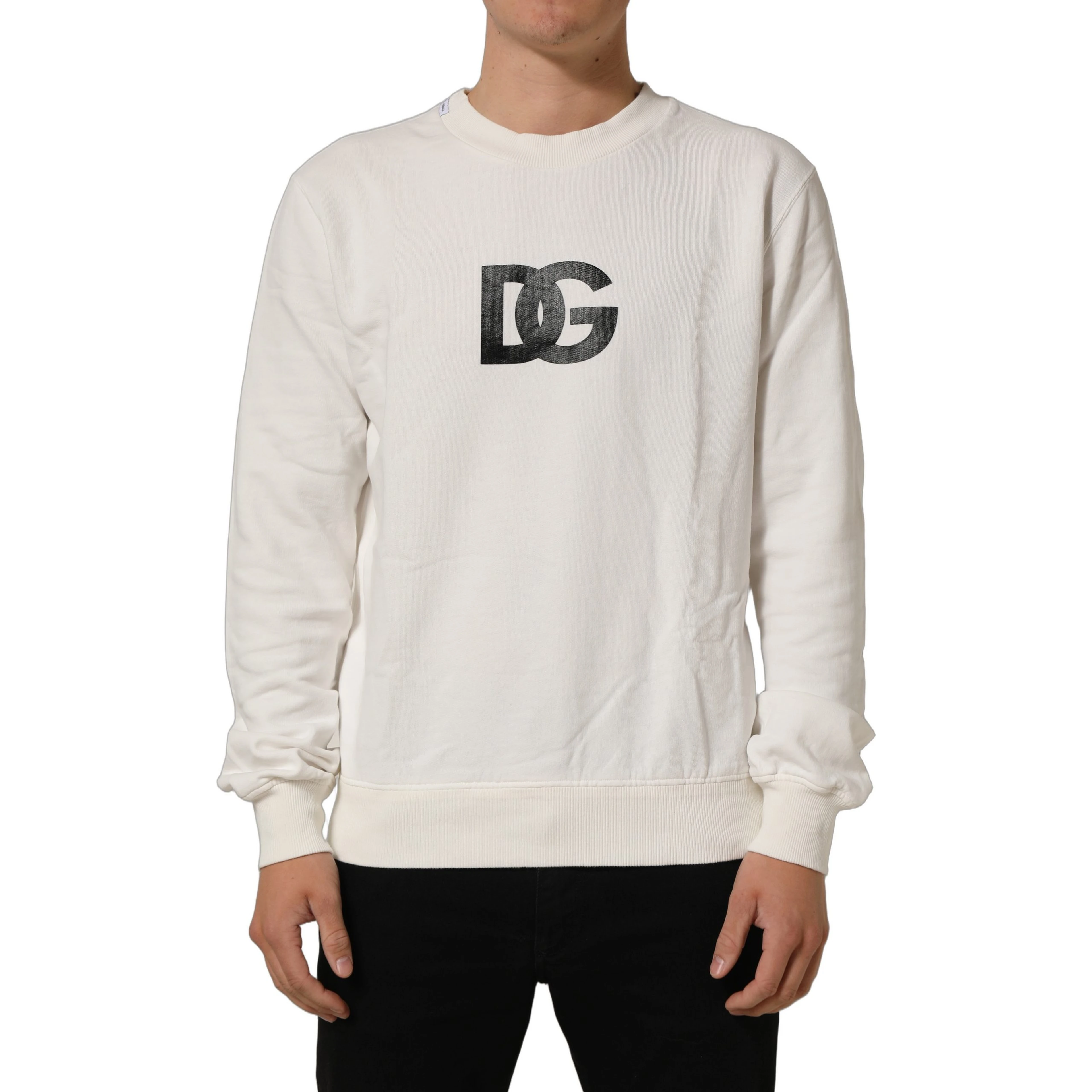 White Cotton Crew Neck Men Sweatshirt Sweater