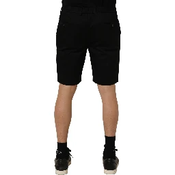 Black Cotton Mid Waist Men Bermuda Shorts