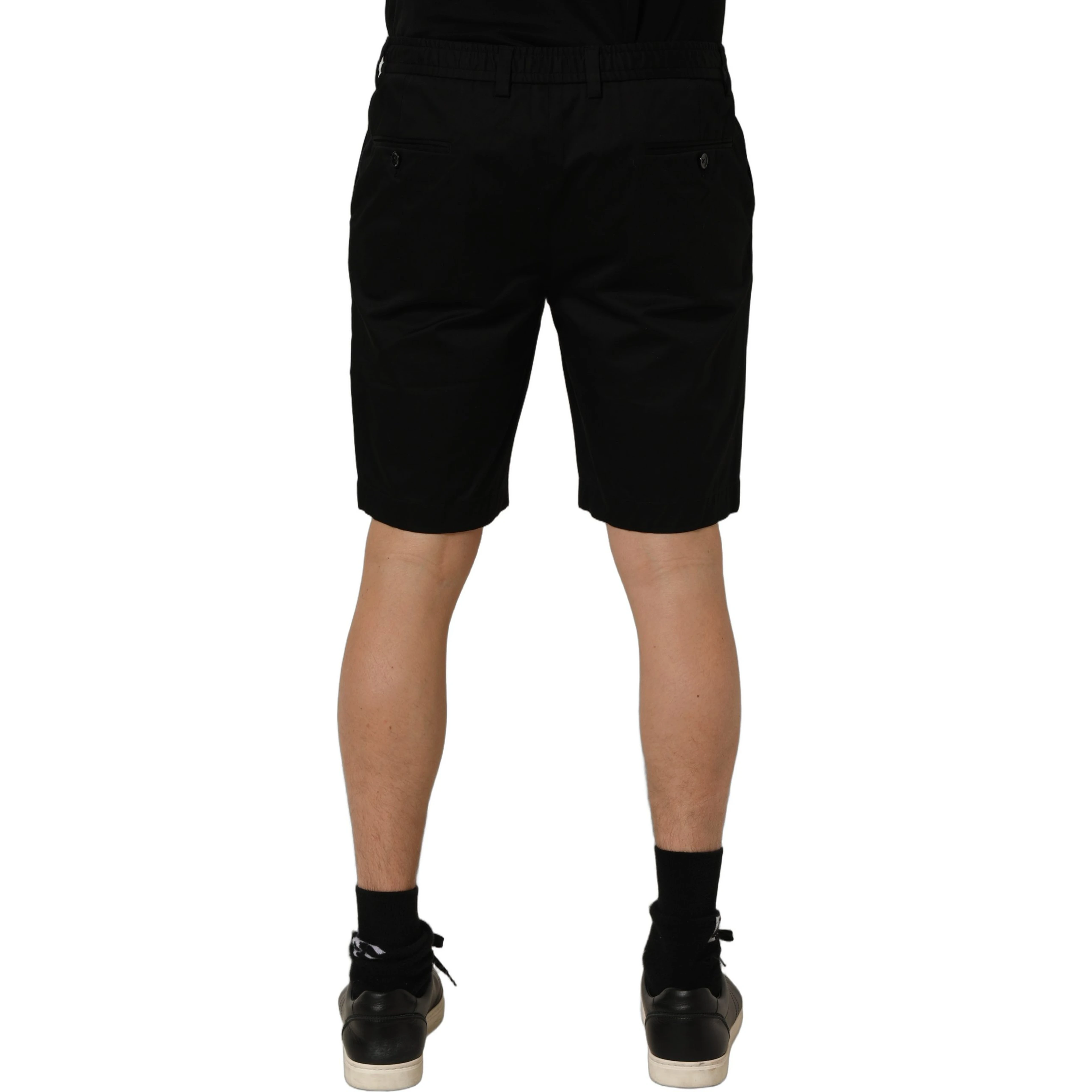 Black Cotton Mid Waist Men Bermuda Shorts