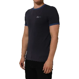 Dark Blue Cotton Stretch Round Neck T-shirt