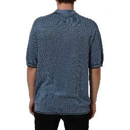 Blue Cotton Collared Short Sleeves T-shirt