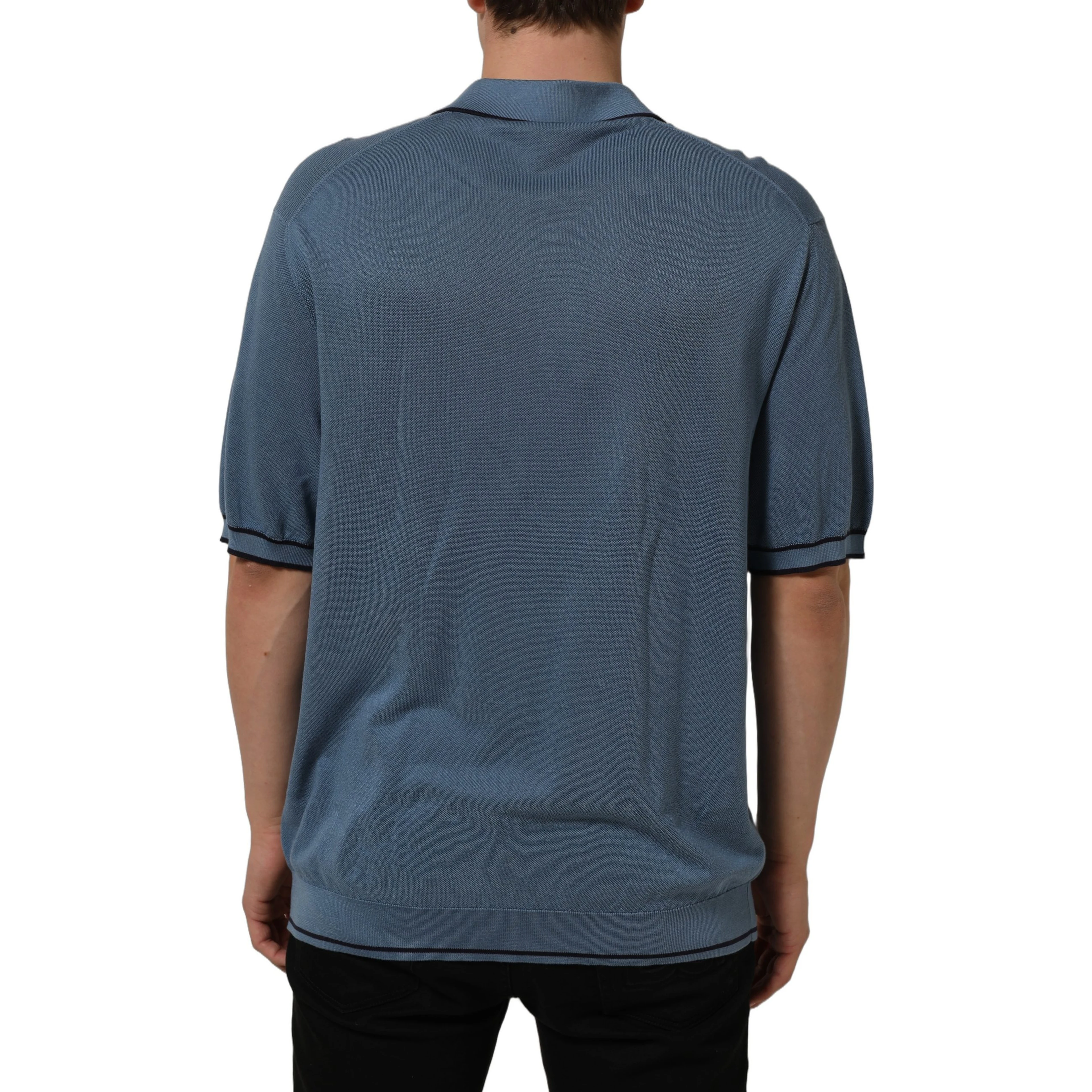 Blue Cotton Collared Short Sleeves T-shirt