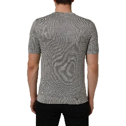 Gray Silk Crew Neck Short Sleeves T-shirt