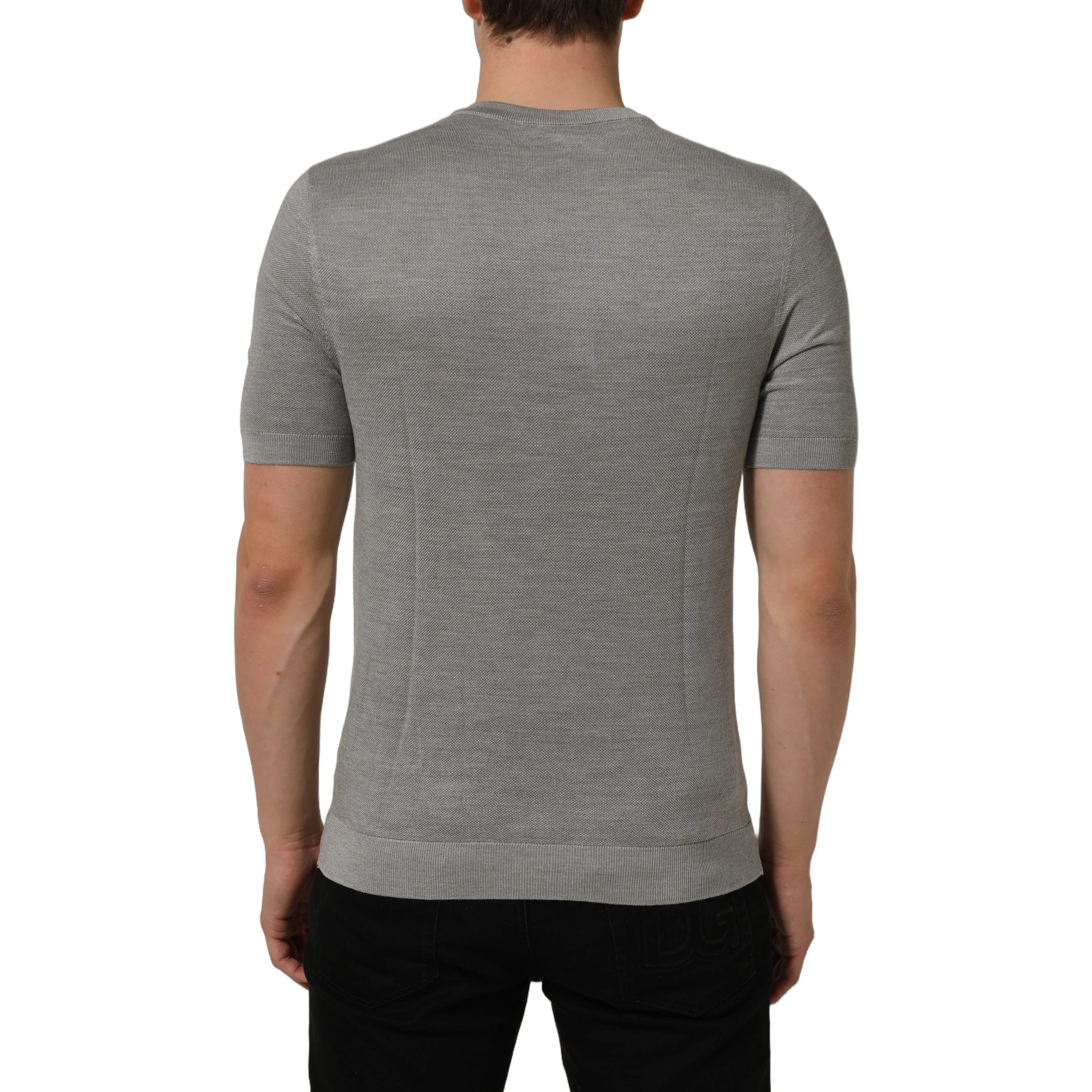 Gray Silk Crew Neck Short Sleeves T-shirt