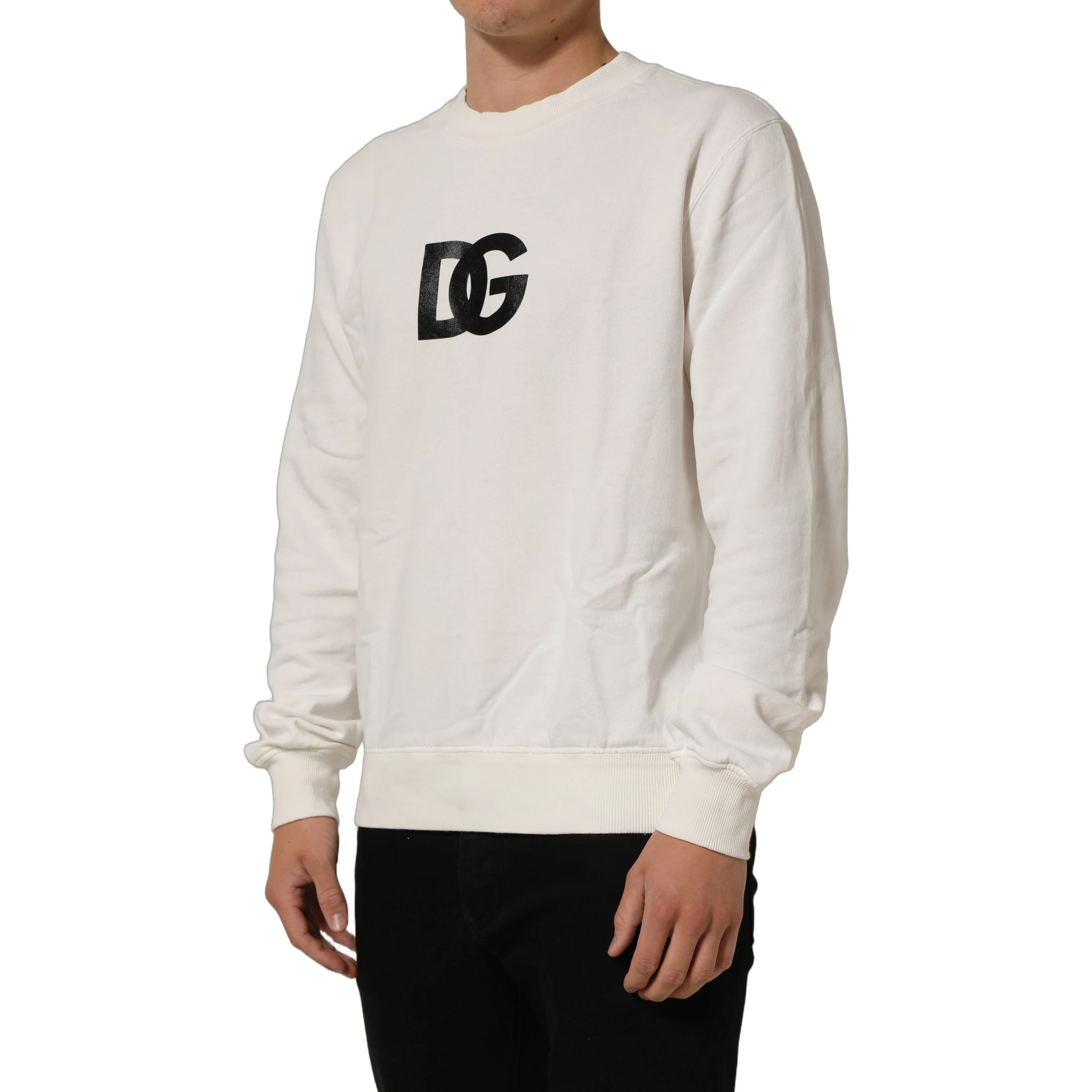 White Cotton Crew Neck Men Sweatshirt Sweater