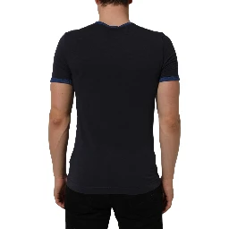 Dark Blue Cotton Stretch Round Neck T-shirt