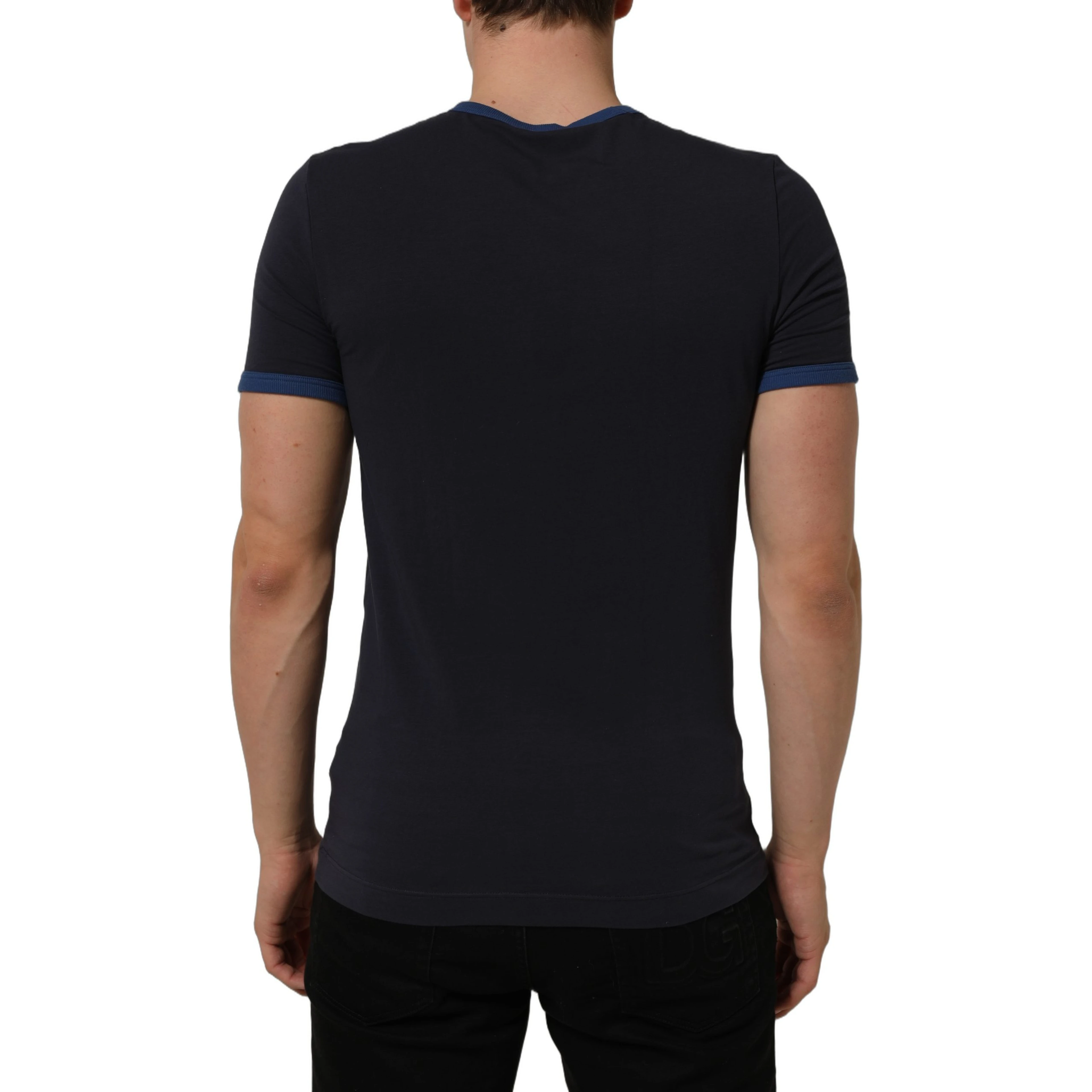 Dark Blue Cotton Stretch Round Neck T-shirt