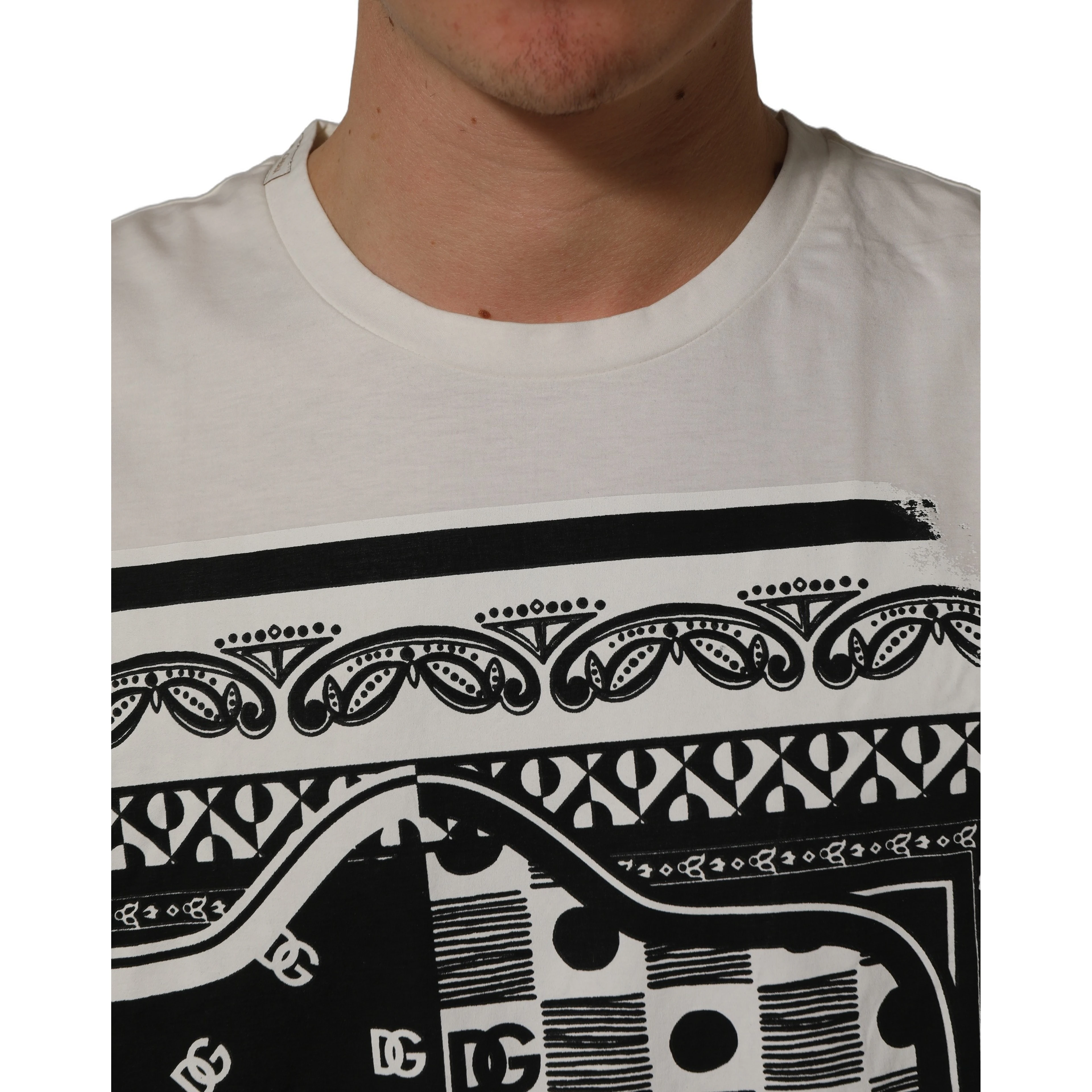 White Bandana Print Cotton Crew Neck T-shirt