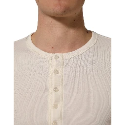 Off White Cotton Henley Long Sleeves T-shirt
