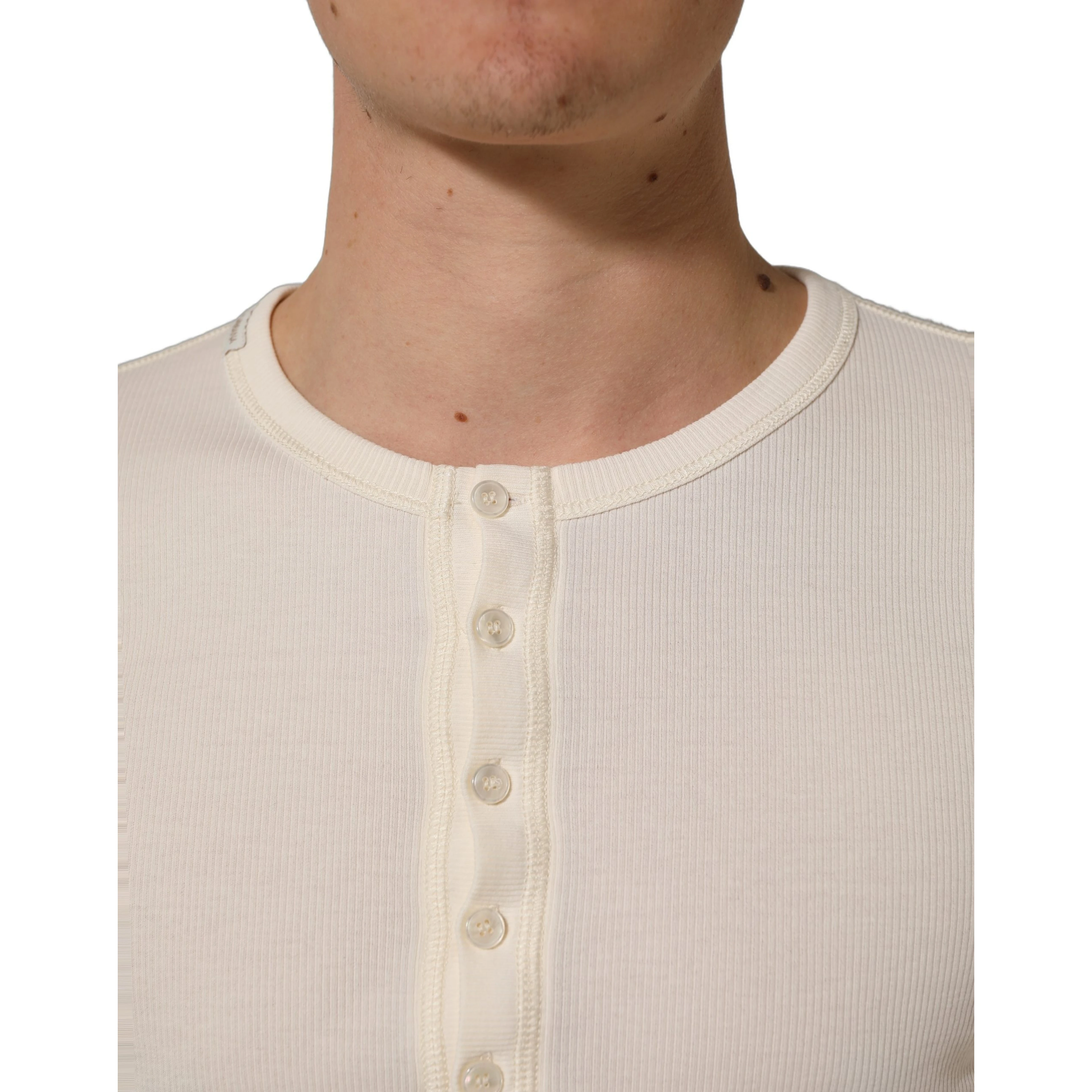Off White Cotton Henley Long Sleeves T-shirt