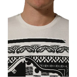 White Bandana Print Cotton Crew Neck T-shirt