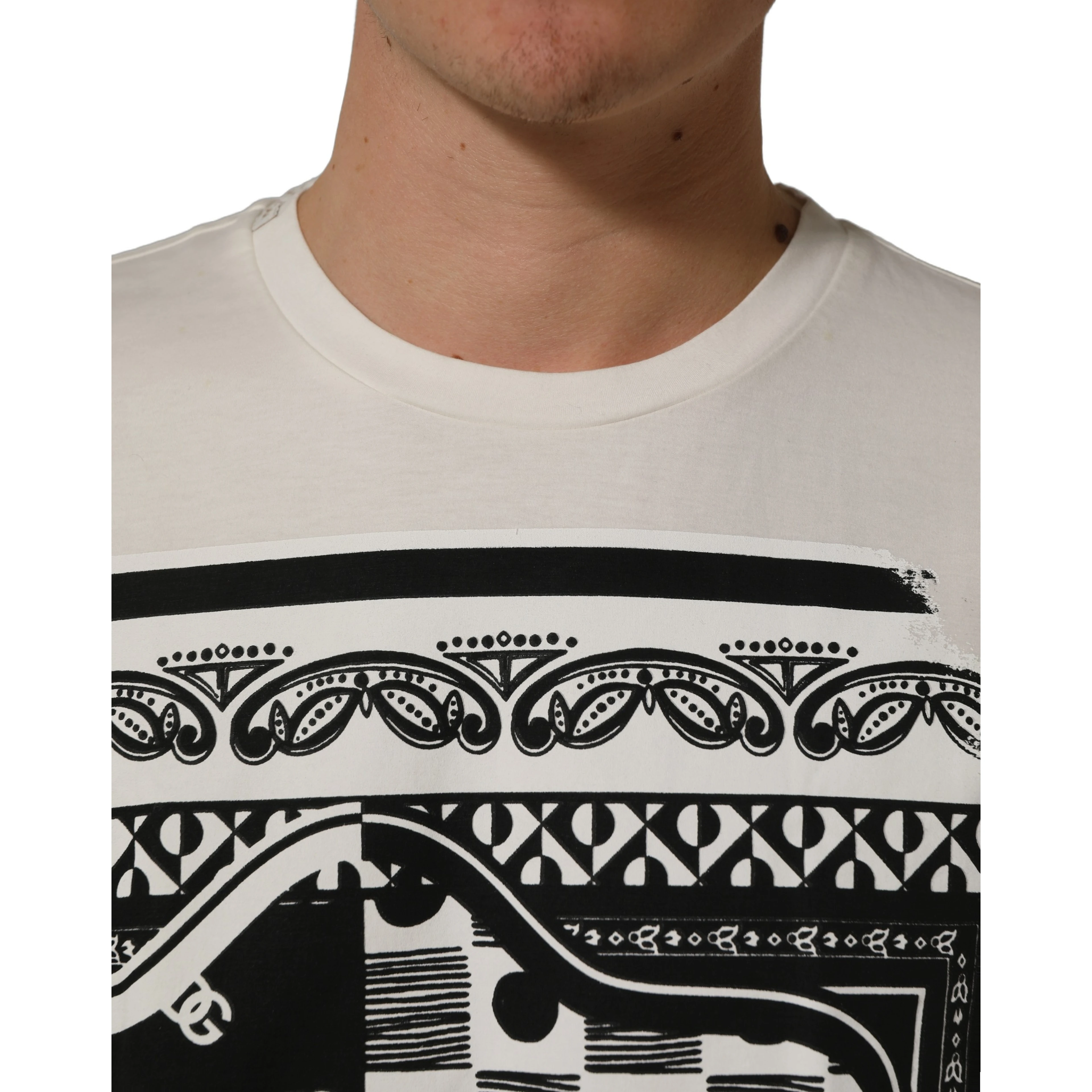 White Bandana Print Cotton Crew Neck T-shirt
