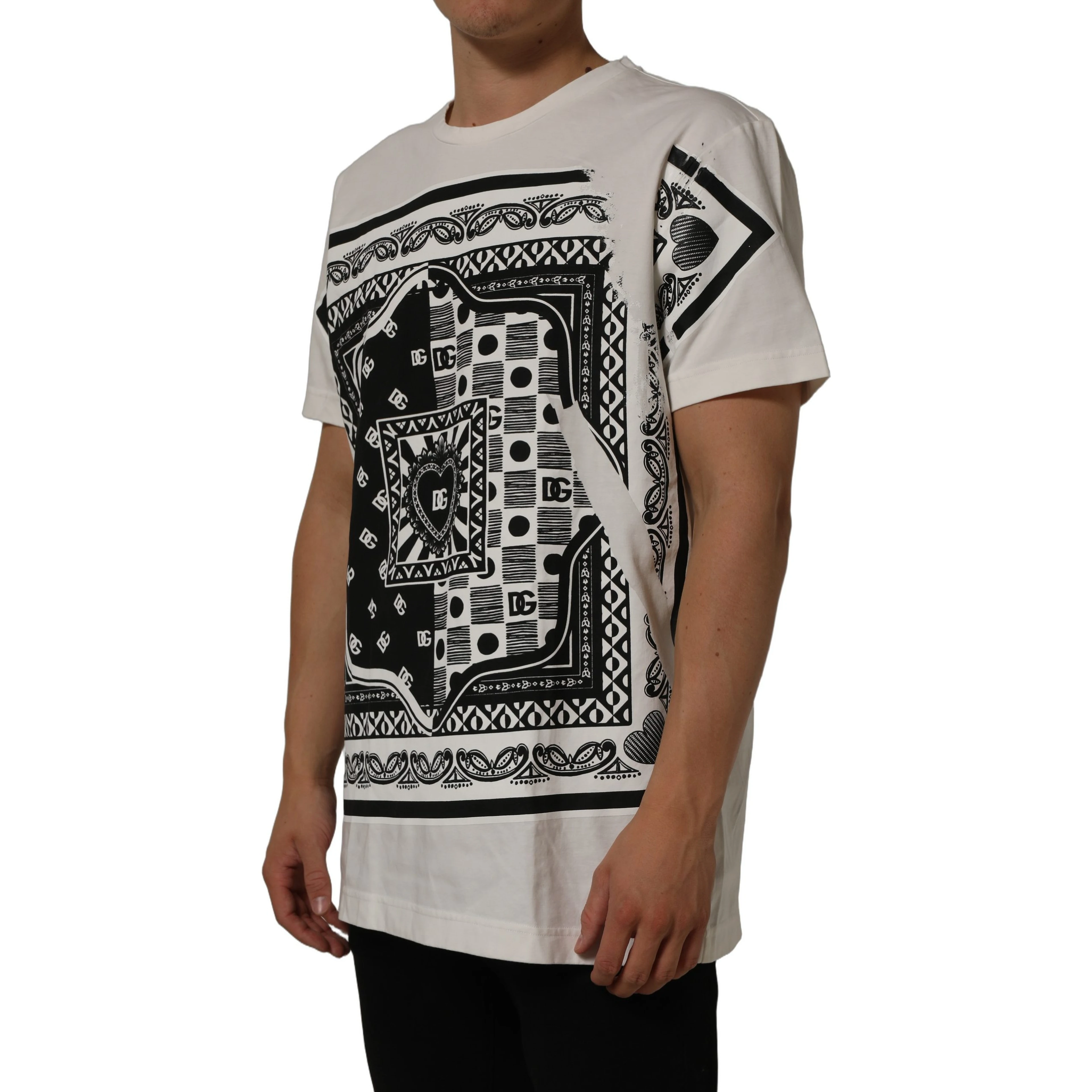 White Bandana Print Cotton CrewNeck T-shirt