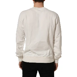 White Cotton Crew Neck Men Sweatshirt Sweater