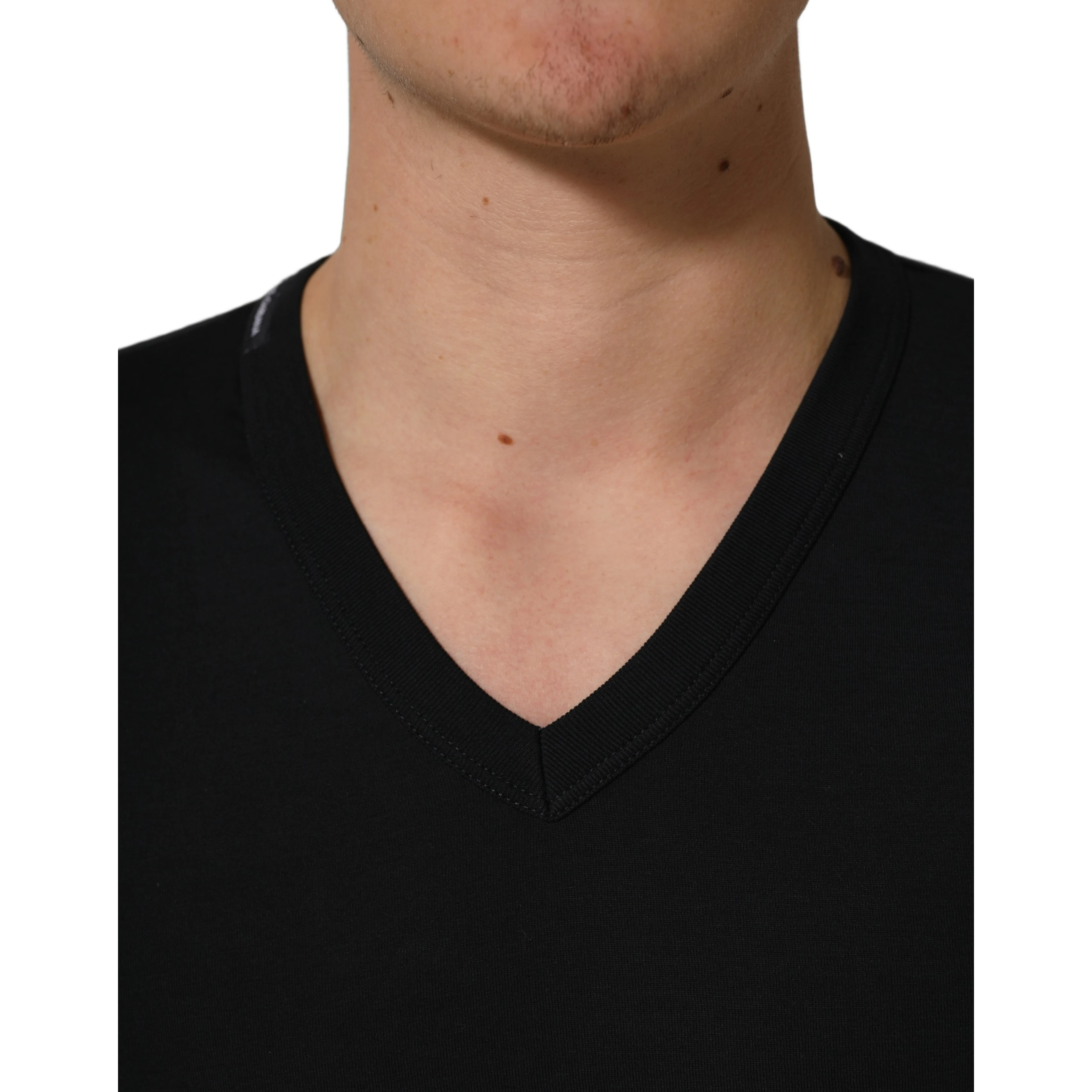 Dark Blue Cotton V-Neck Short Sleeve T-shirt