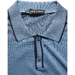 Blue Cotton Collared Short Sleeves T-shirt