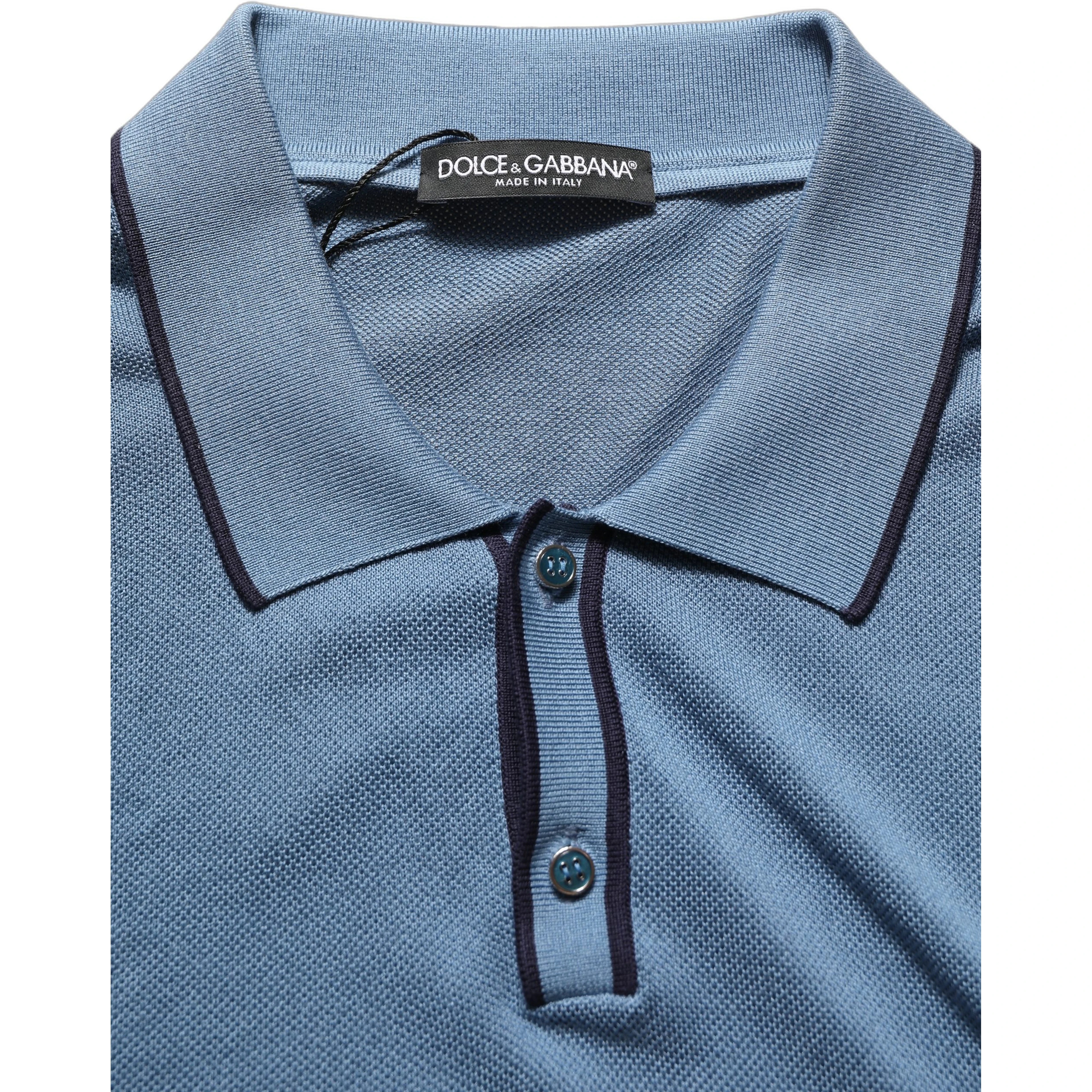 Blue Cotton Collared Short Sleeves T-shirt