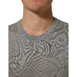 Gray Silk Crew Neck Short Sleeves T-shirt