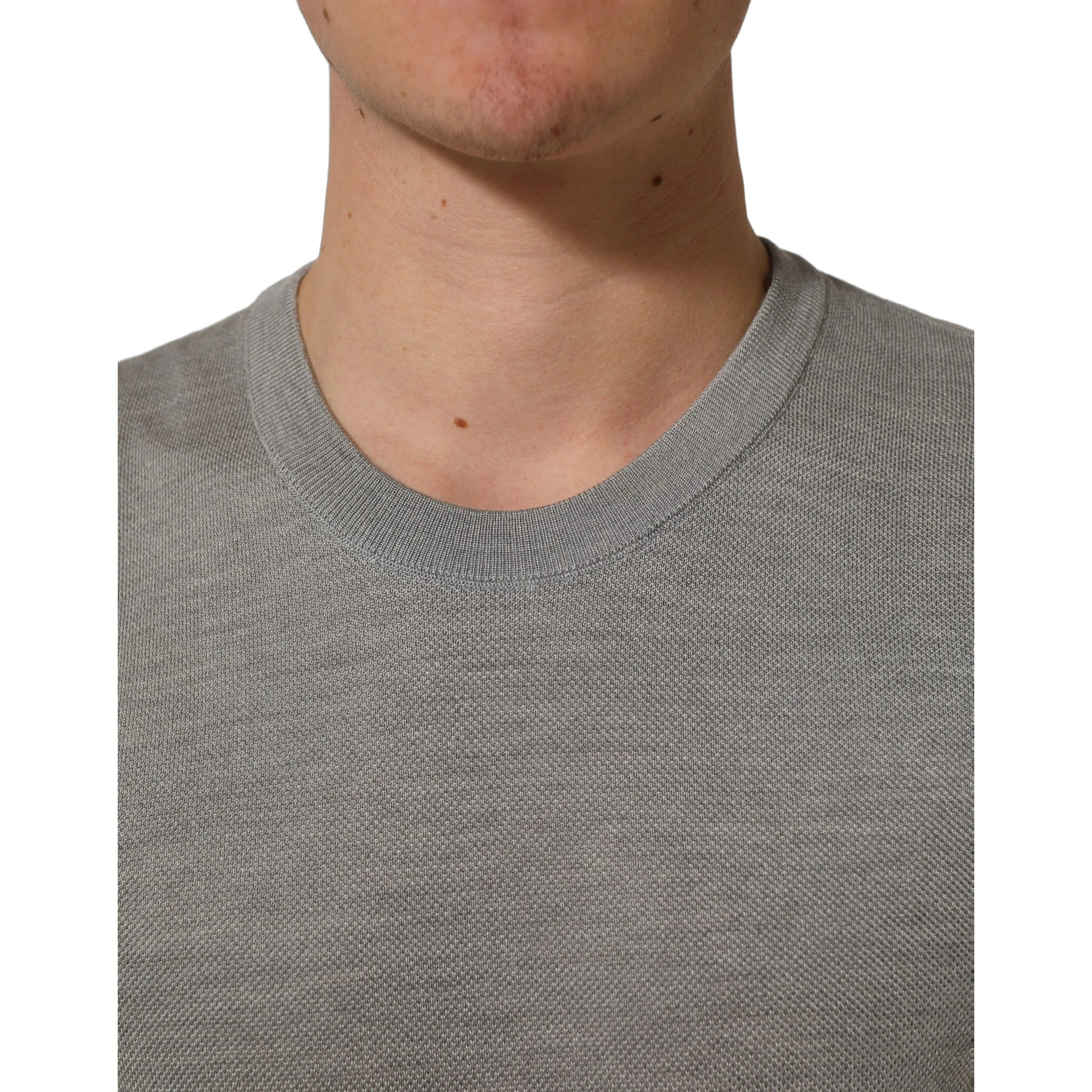 Gray Silk Crew Neck Short Sleeves T-shirt