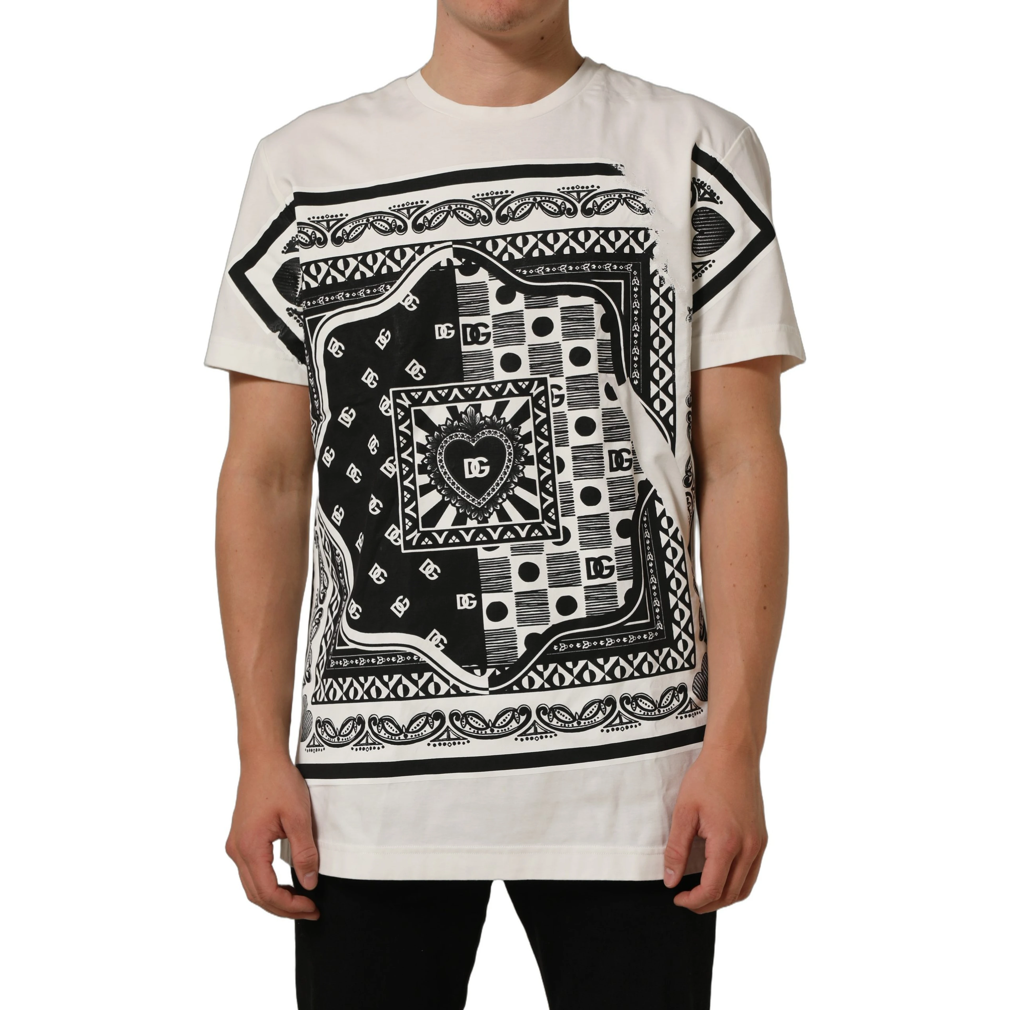White Bandana Print Cotton Crew Neck T-shirt