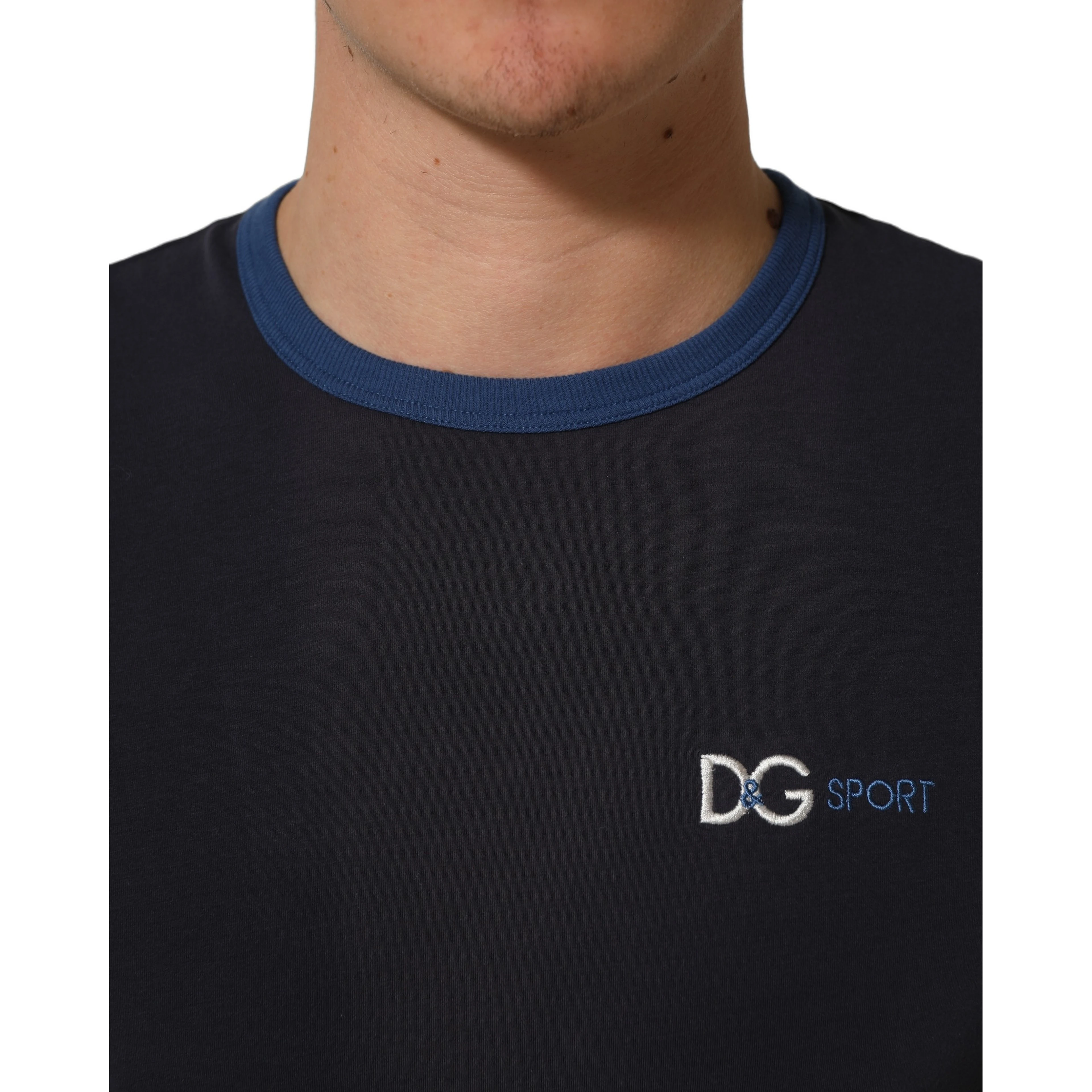Dark Blue Cotton Stretch Round Neck T-shirt